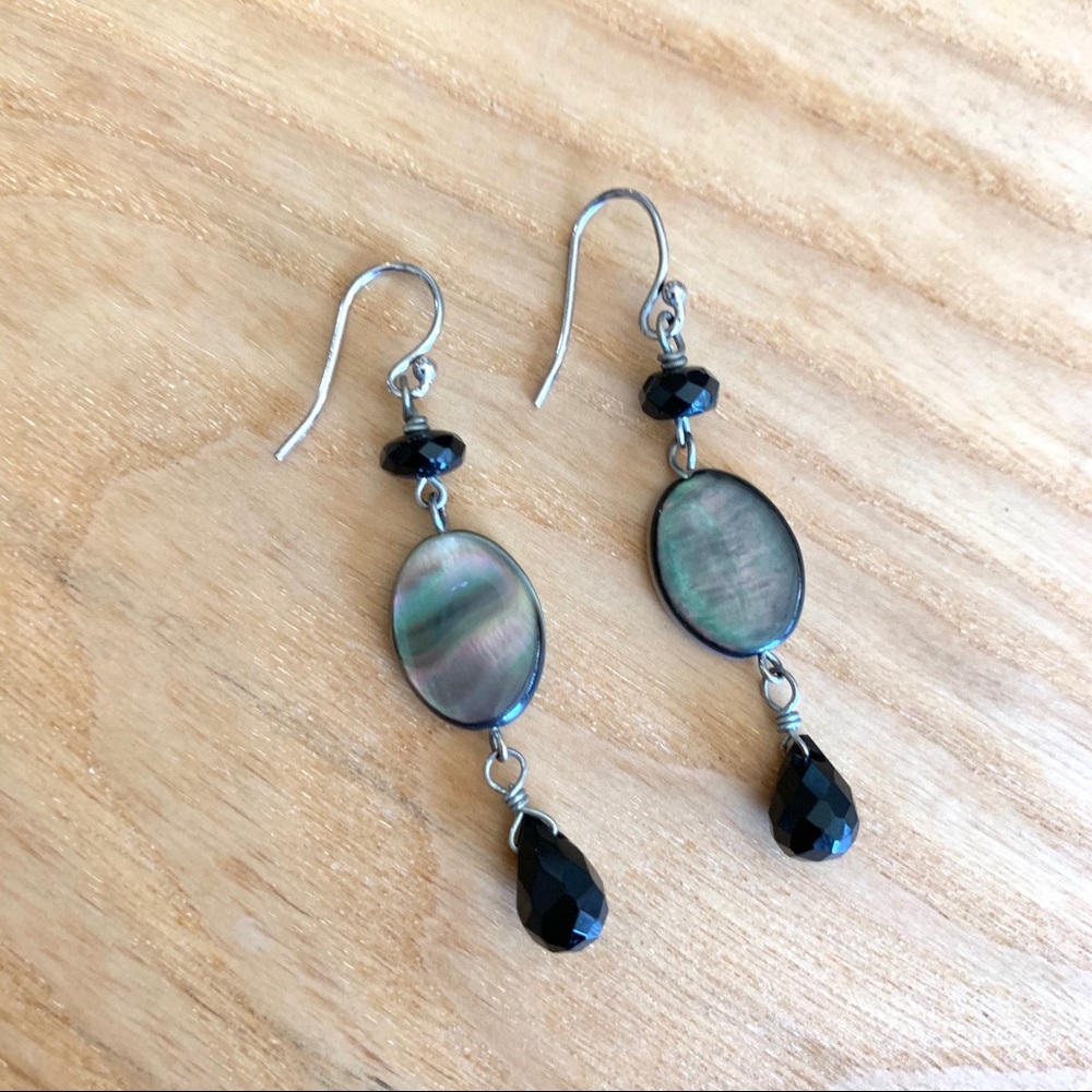 Elegant Abalone Shell Black beaded Earrings